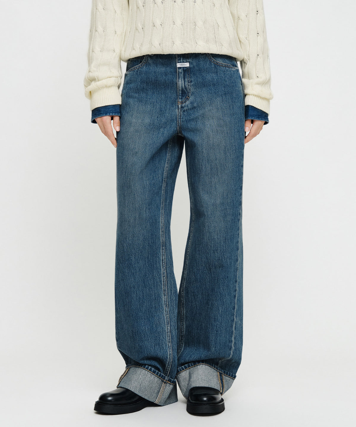Marithe & Francois Girbaud - [Pre-order – Ships 7 Oct] Semi-wide Turn Up Denim Pants (Blue) product image 1 | TRAB K-Fashion Australia