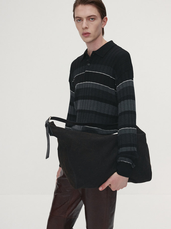 Tonywack - Super Fine Wool Ribbed Stripe Polo Knit (Black/Grey) product image 4 | TRAB K-Fashion Australia