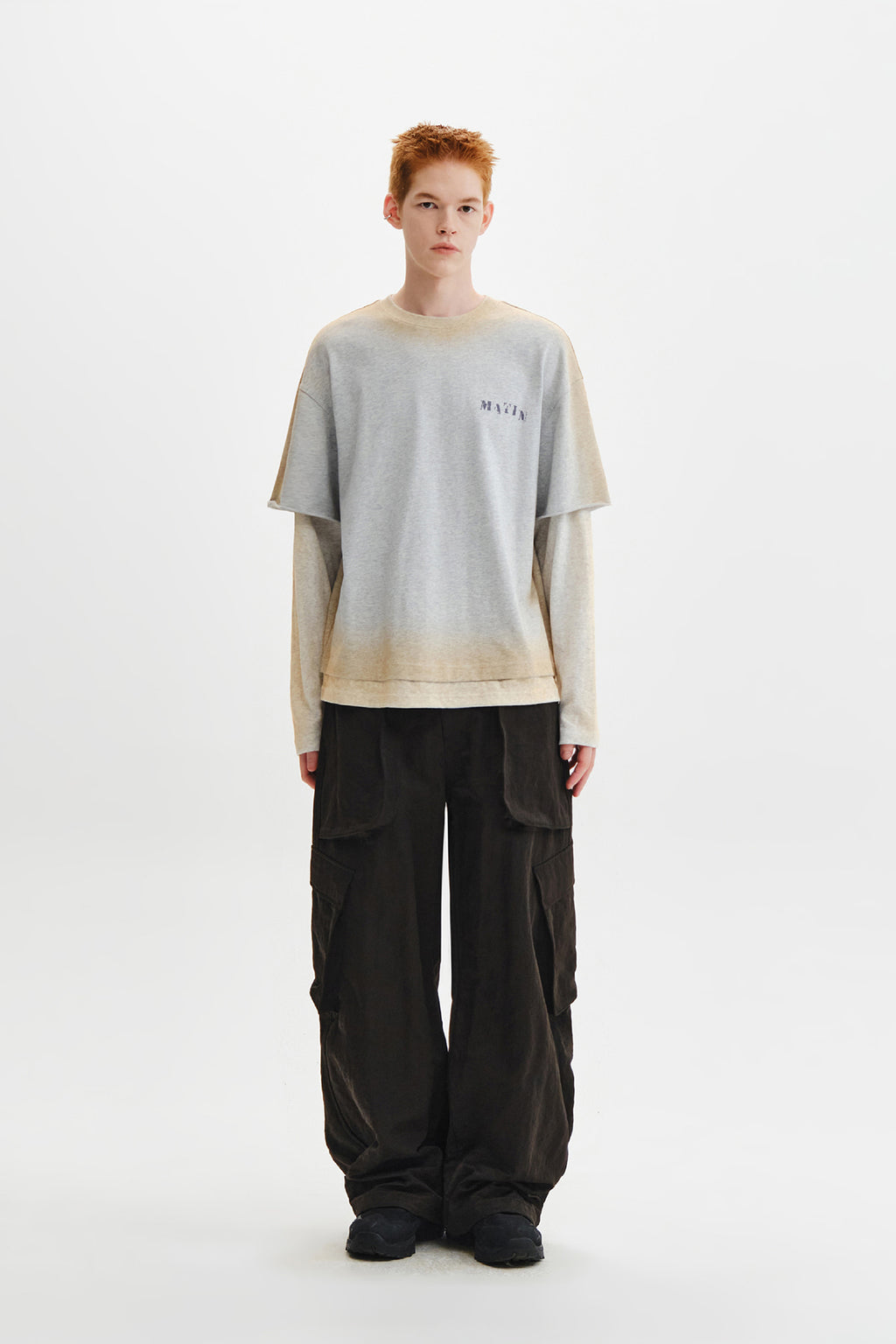 Matin Kim - Dust Washed Logo Layered Top (Grey) product image 12 | TRAB K-Fashion Australia