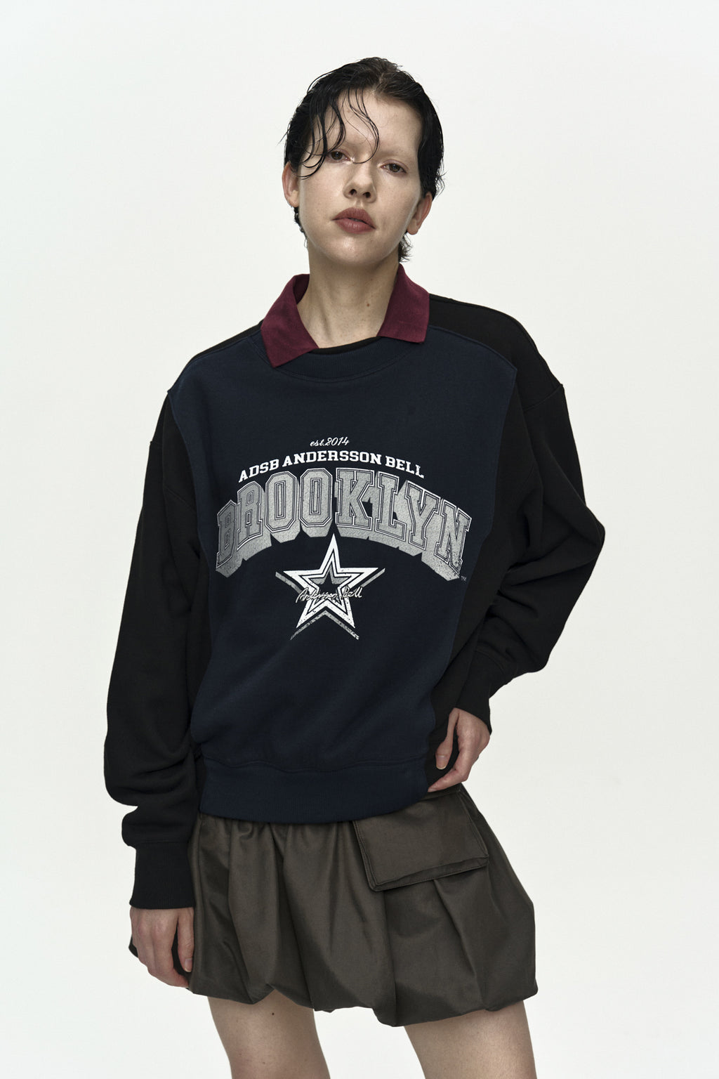 Andersson Bell - Unisex Arch Logo Layered Sweatshirt (Black/Navy) product image 5 | TRAB K-Fashion Australia