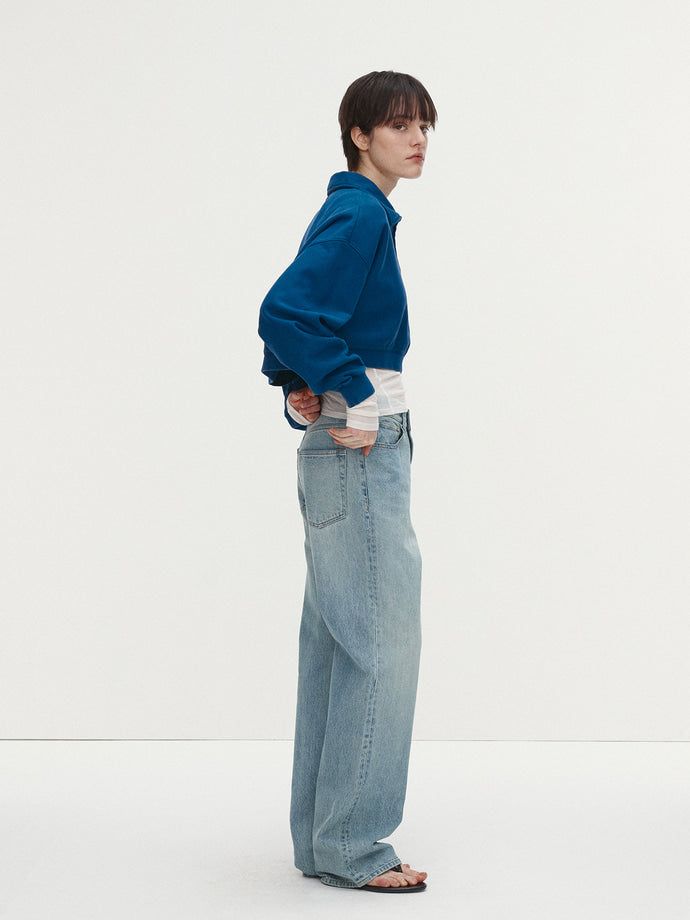 Tonywack - Garment-Dyed Cropped Zip Up Sweatshirt (Indigo) product image 3 | TRAB K-Fashion Australia