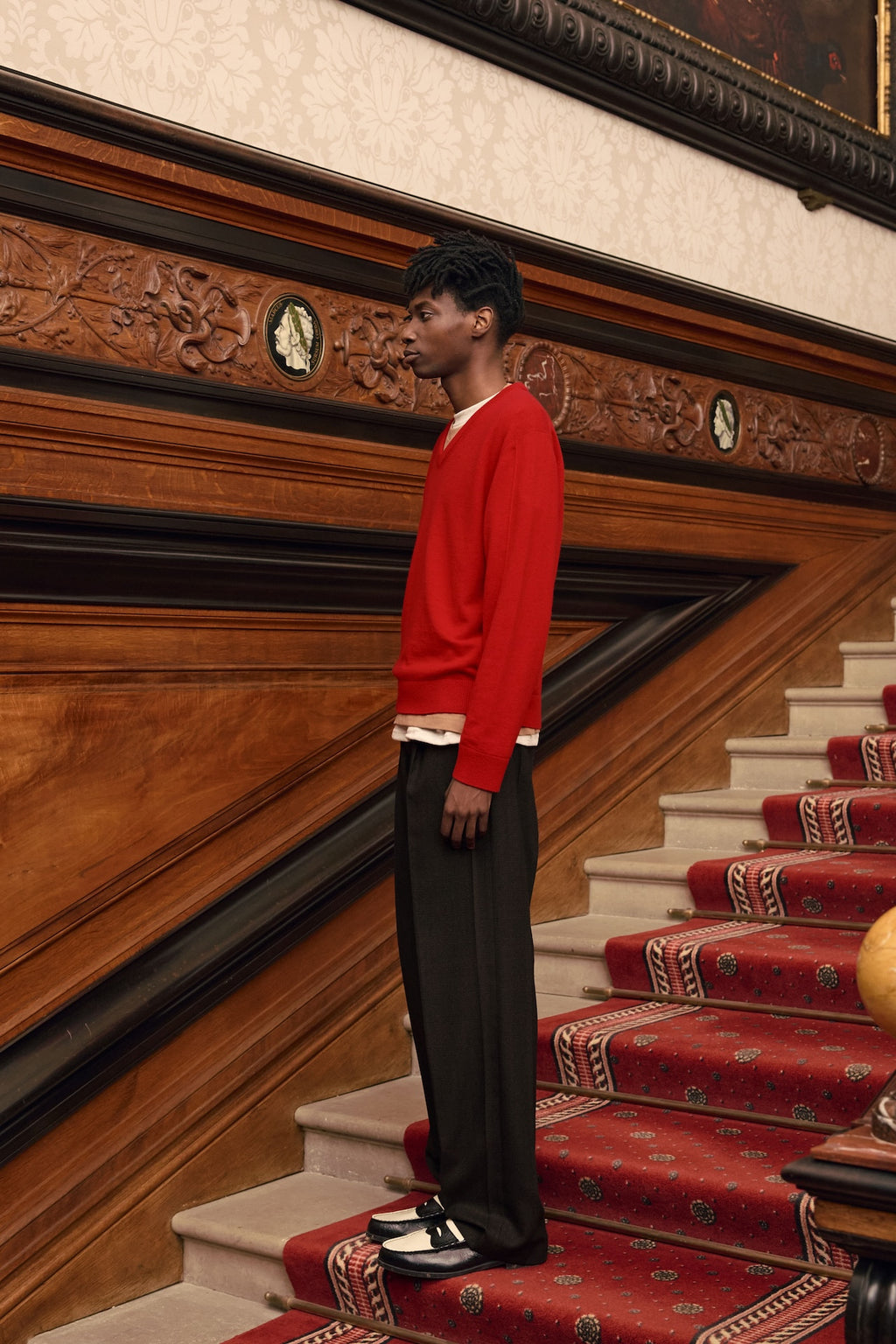STU - Pin Tuck V-neck Knit (Red) product image 2 | TRAB K-Fashion Australia