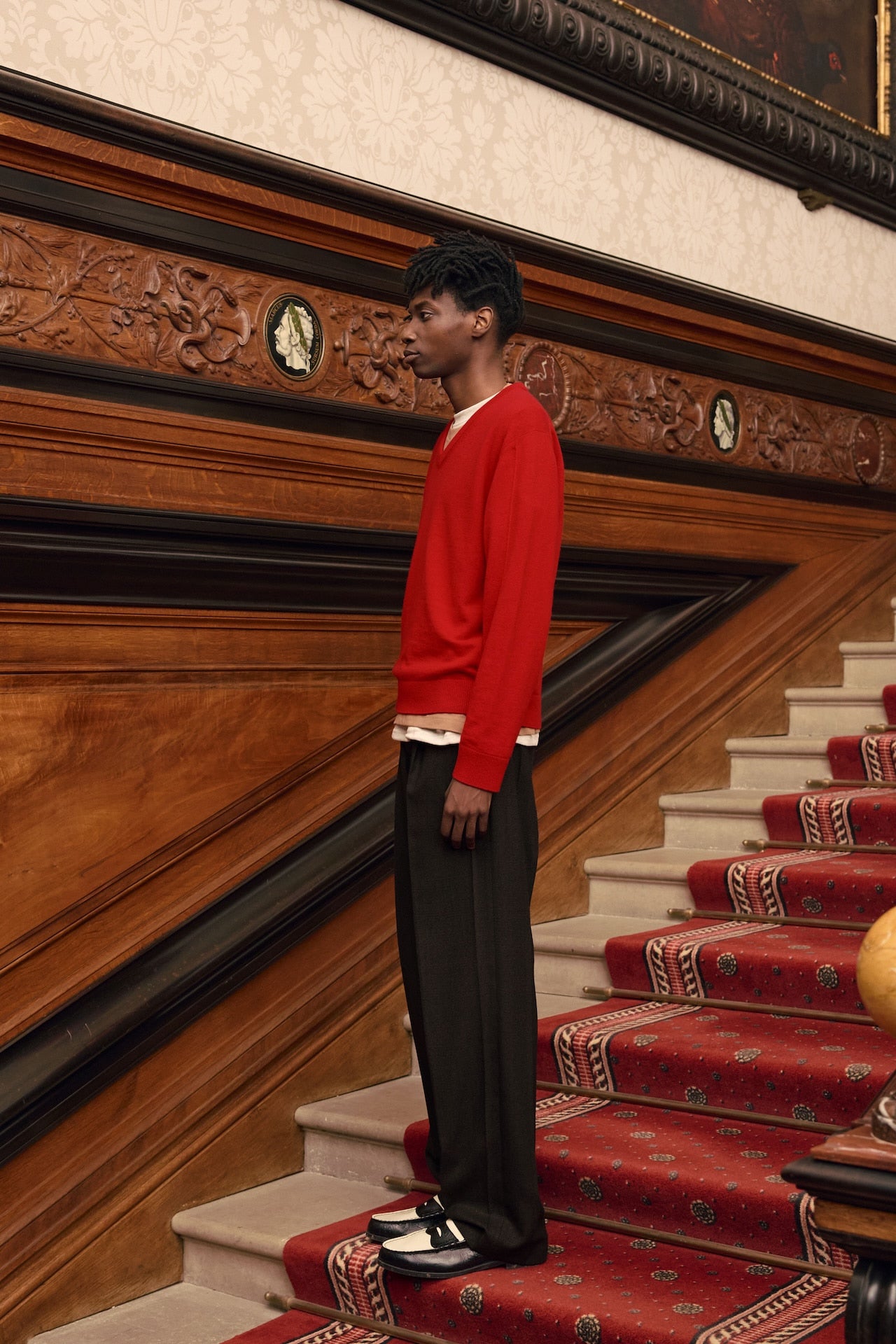 STU - Pin Tuck V-neck Knit (Red) product image 2 | TRAB K-Fashion Australia