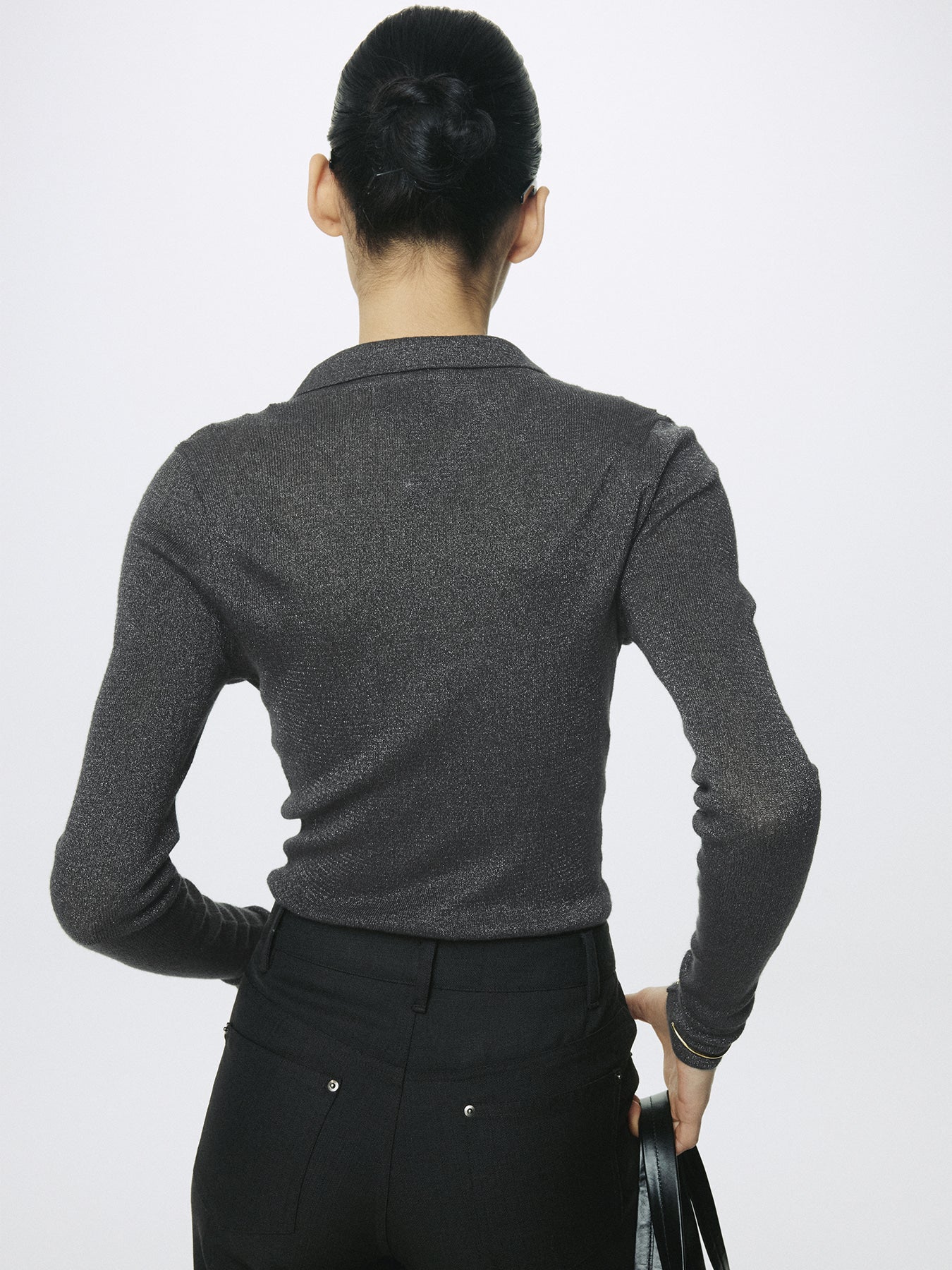 Tonywack - Glitter Ribbed Knit Polo Shirt (Charcoal) product image 10 | TRAB K-Fashion Australia