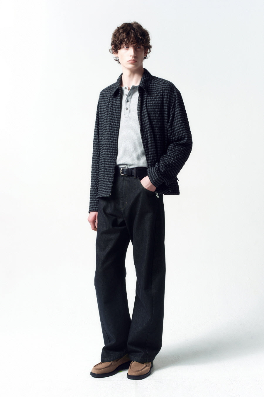 Insilence - Wrinkle Check Zip-Up Jacket (Black) product image 3 | TRAB K-Fashion Australia