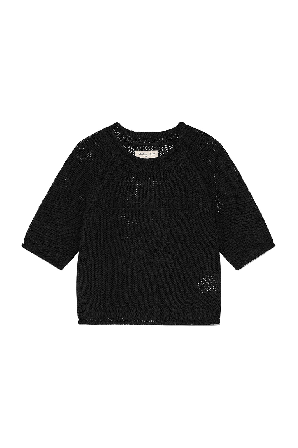 Matin Kim - Three Quarter Sleeve Logo Knit Pullover (Black) product image 1 | TRAB K-Fashion Australia