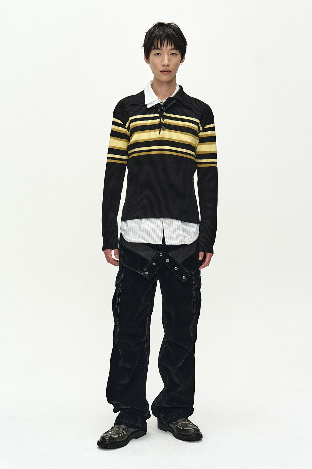 Andersson Bell - Layered Collar Pitt Stripe Polo Sweater (black/lemon) (Black/Lemon) product image 2 | TRAB K-Fashion Australia