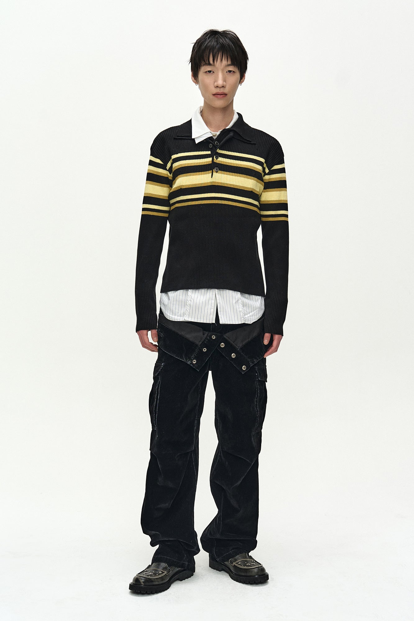 Andersson Bell - Layered Collar Pitt Stripe Polo Sweater (black/lemon) (Black/Lemon) product image 2 | TRAB K-Fashion Australia