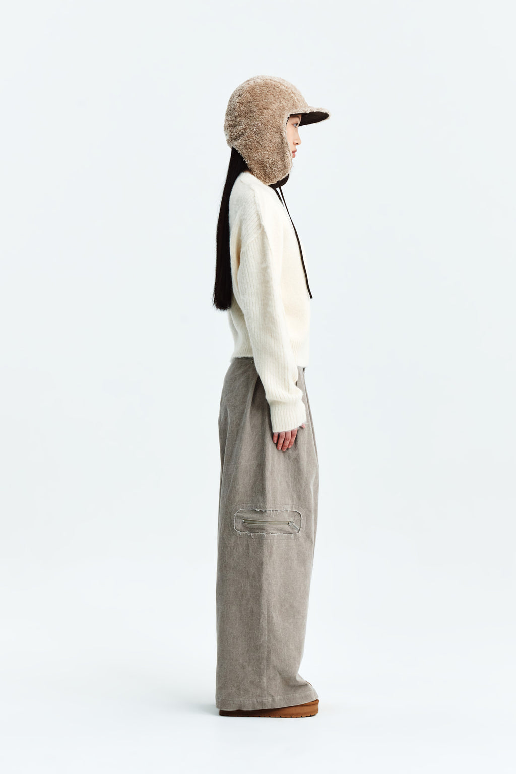 Matin Kim - Corduroy Tuck Point Wide Pants (Beige) product image 6 | TRAB K-Fashion Australia