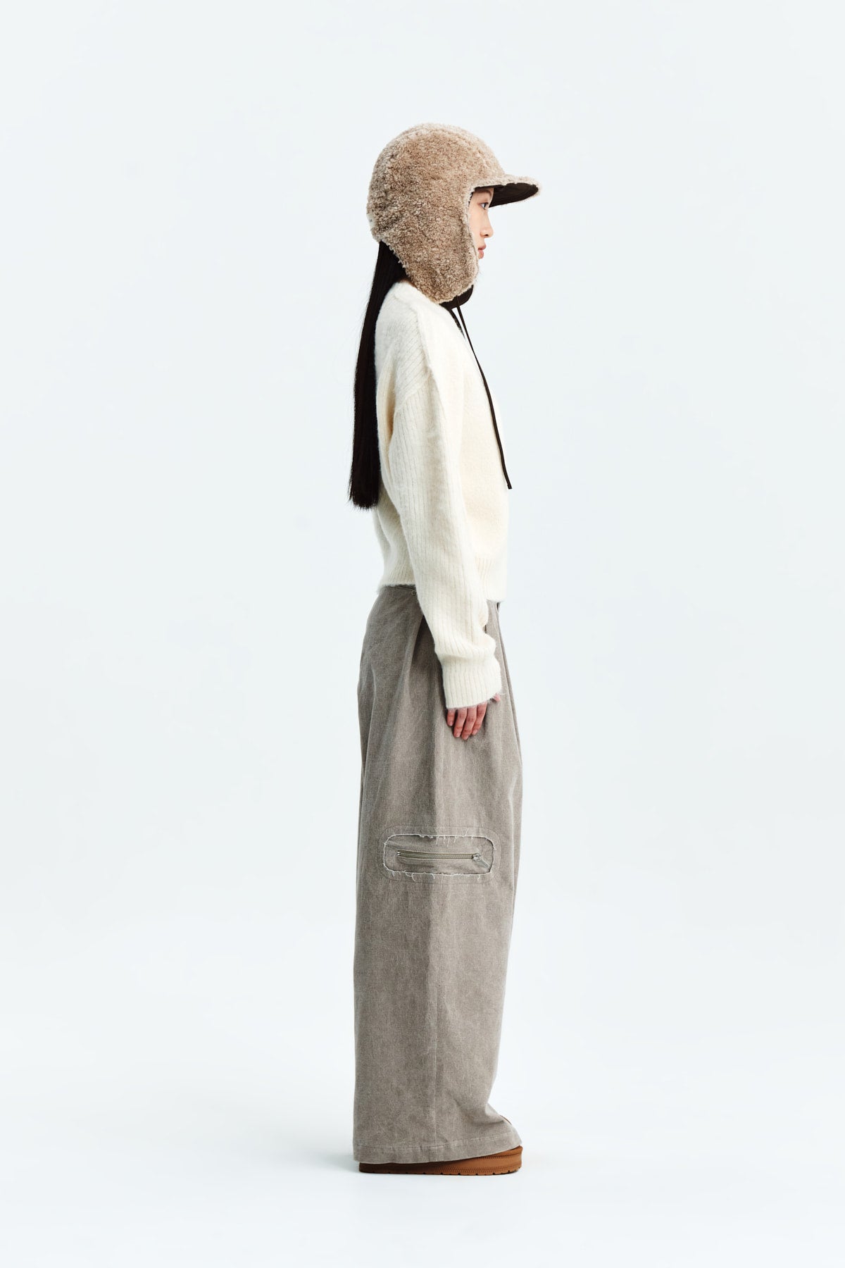 Matin Kim - Corduroy Tuck Point Wide Pants (Beige) product image 6 | TRAB K-Fashion Australia
