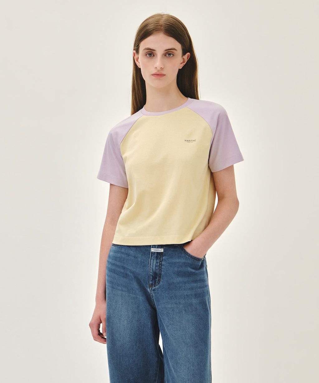 Marithe & Francois Girbaud - Small Regular Logo Raglan Crop Tee (Light Purple) product image 1 | TRAB K-Fashion Australia