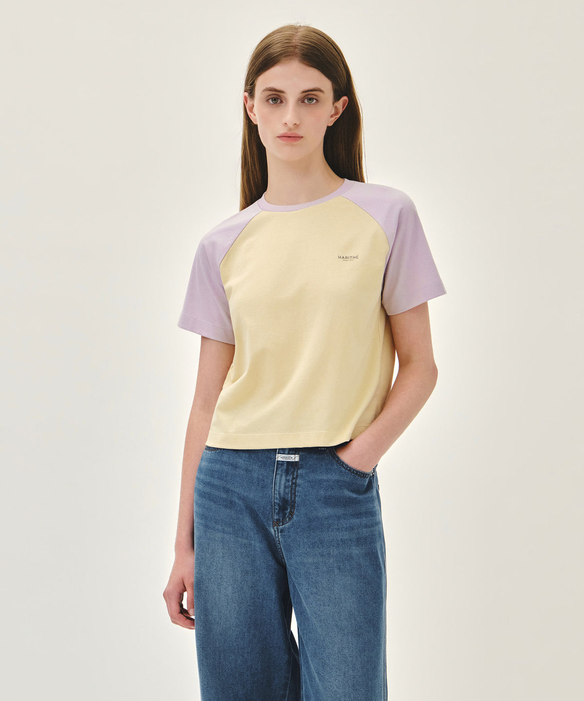 Marithe & Francois Girbaud - Small Regular Logo Raglan Crop Tee (Light Purple) product image 1 | TRAB K-Fashion Australia