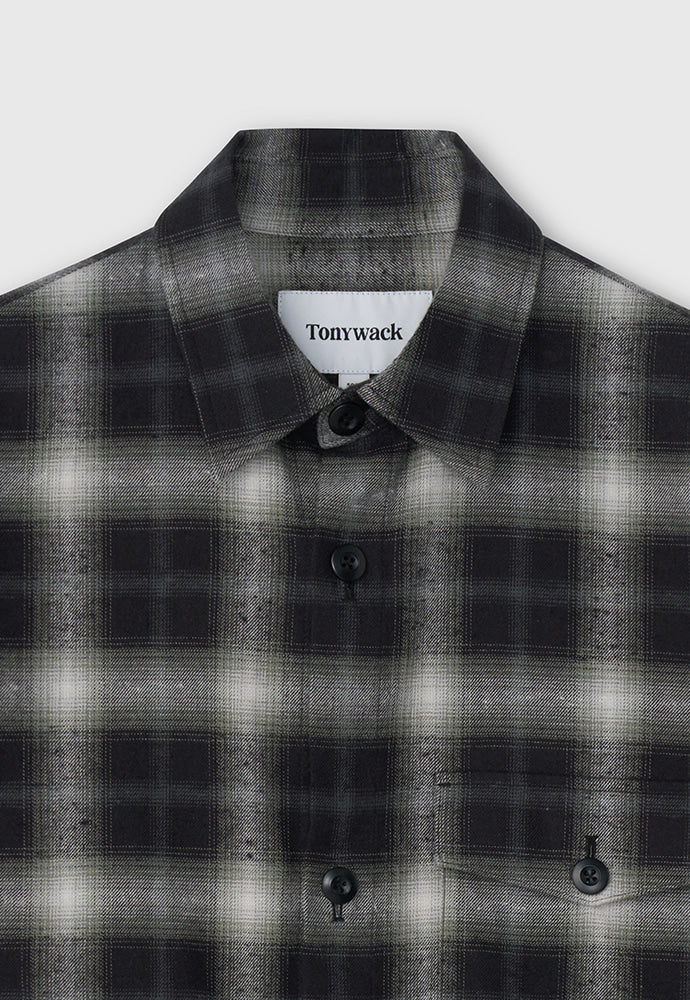 Tonywack - Brushed-Effect Check Shirt Blouson Japanese Fabric (Black/Ecru) product image 5 | TRAB K-Fashion Australia