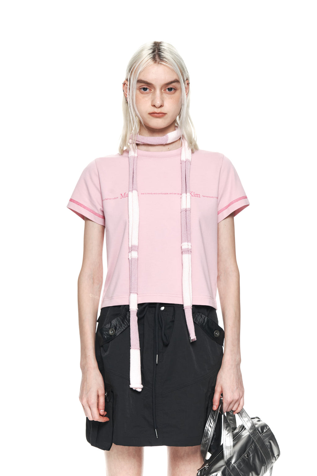 Matin Kim - Matin Small Line Logo Stitch Crop Top (Pink) product image 10 | TRAB K-Fashion Australia