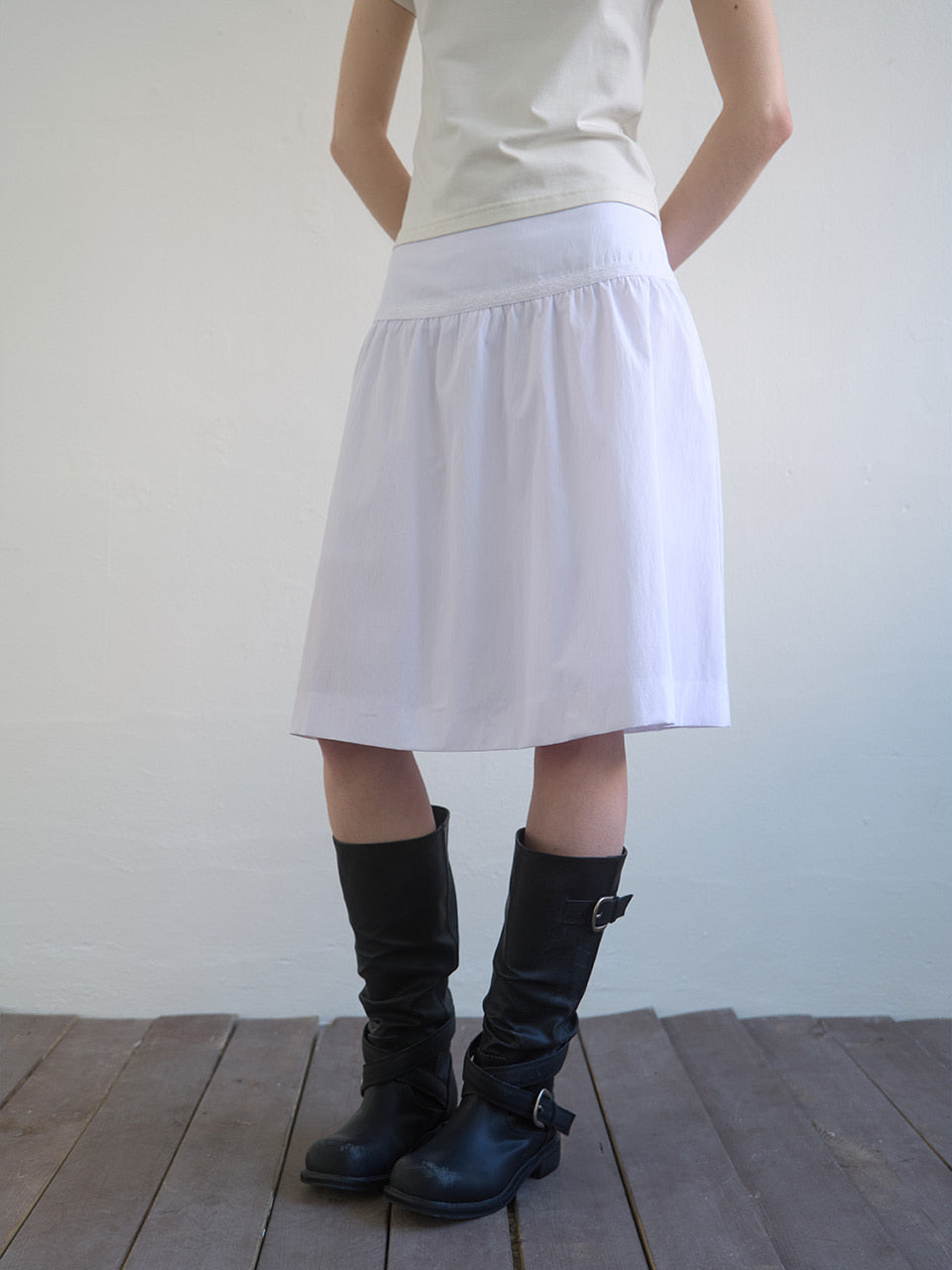 Kijun - Shirring Midi Skirt (White) product image 1 | TRAB K-Fashion Australia