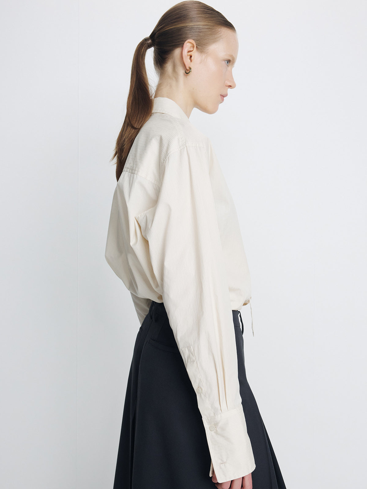 Tonywack - Striped Cotton Oversized Tie Shirt (Beige) product image 5 | TRAB K-Fashion Australia