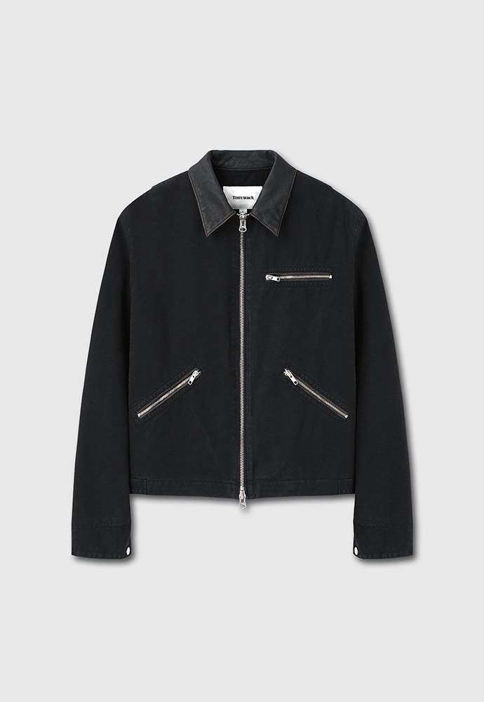 Tonywack - Leather Collar Garment-Washed Zip Work Jacket (Faded Black) product image 7 | TRAB K-Fashion Australia
