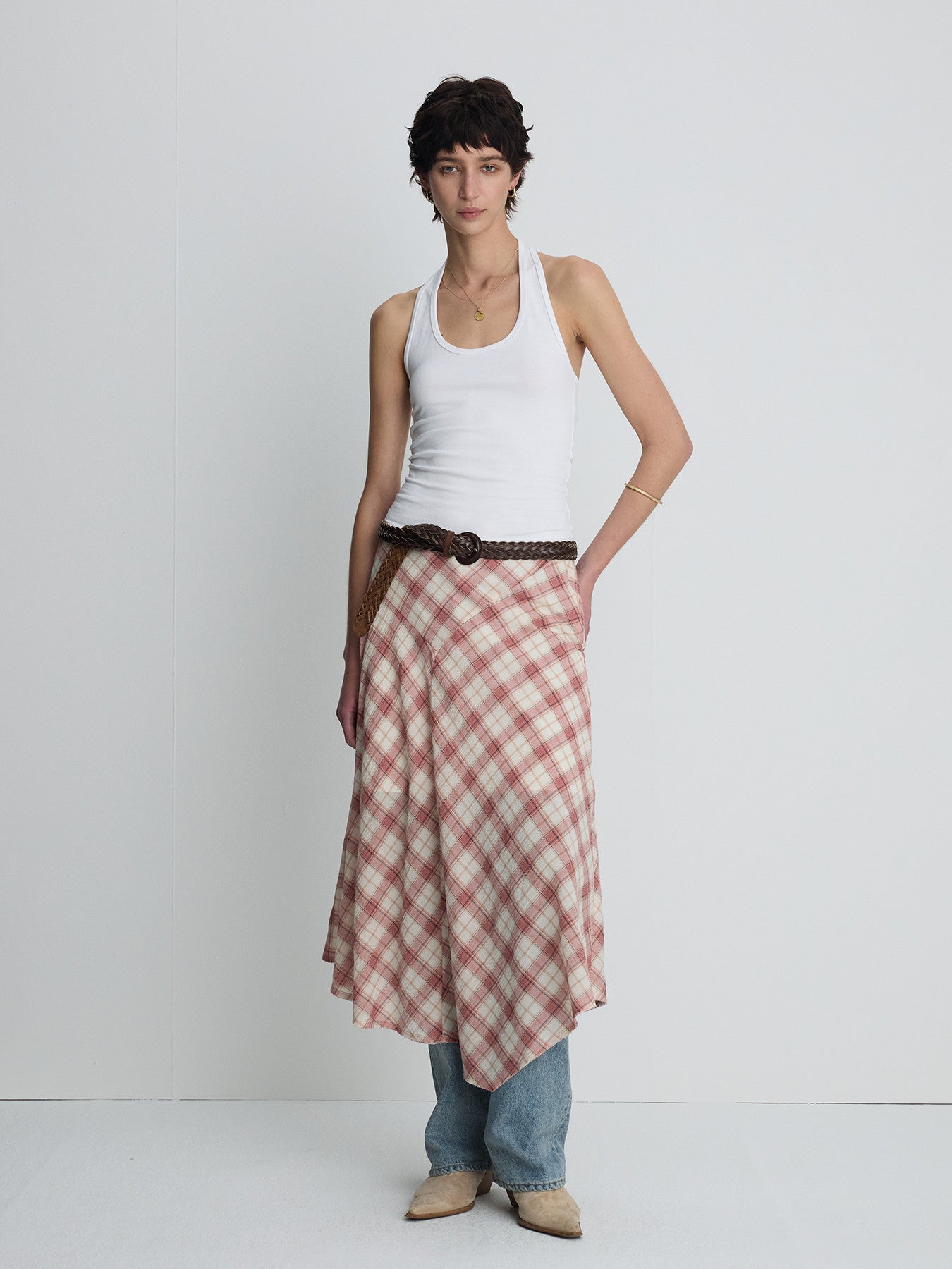 Tonywack - Cotton Check Patchwork Skirt (Pink Check) product image 6 | TRAB K-Fashion Australia
