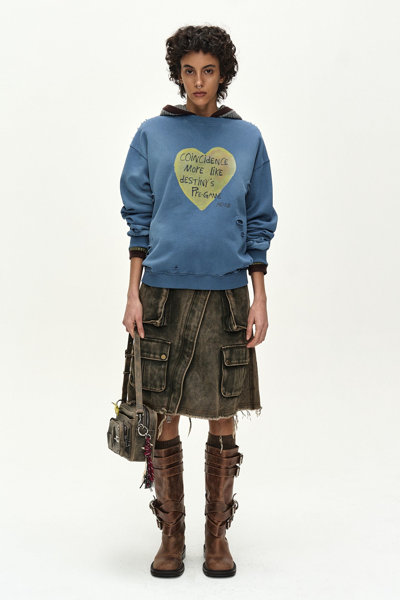 Andersson Bell - (essential) Unisex Spray Washed Heart Message Sweatshirt (sky Blue) (Sky Blue) product image 2 | TRAB K-Fashion Australia