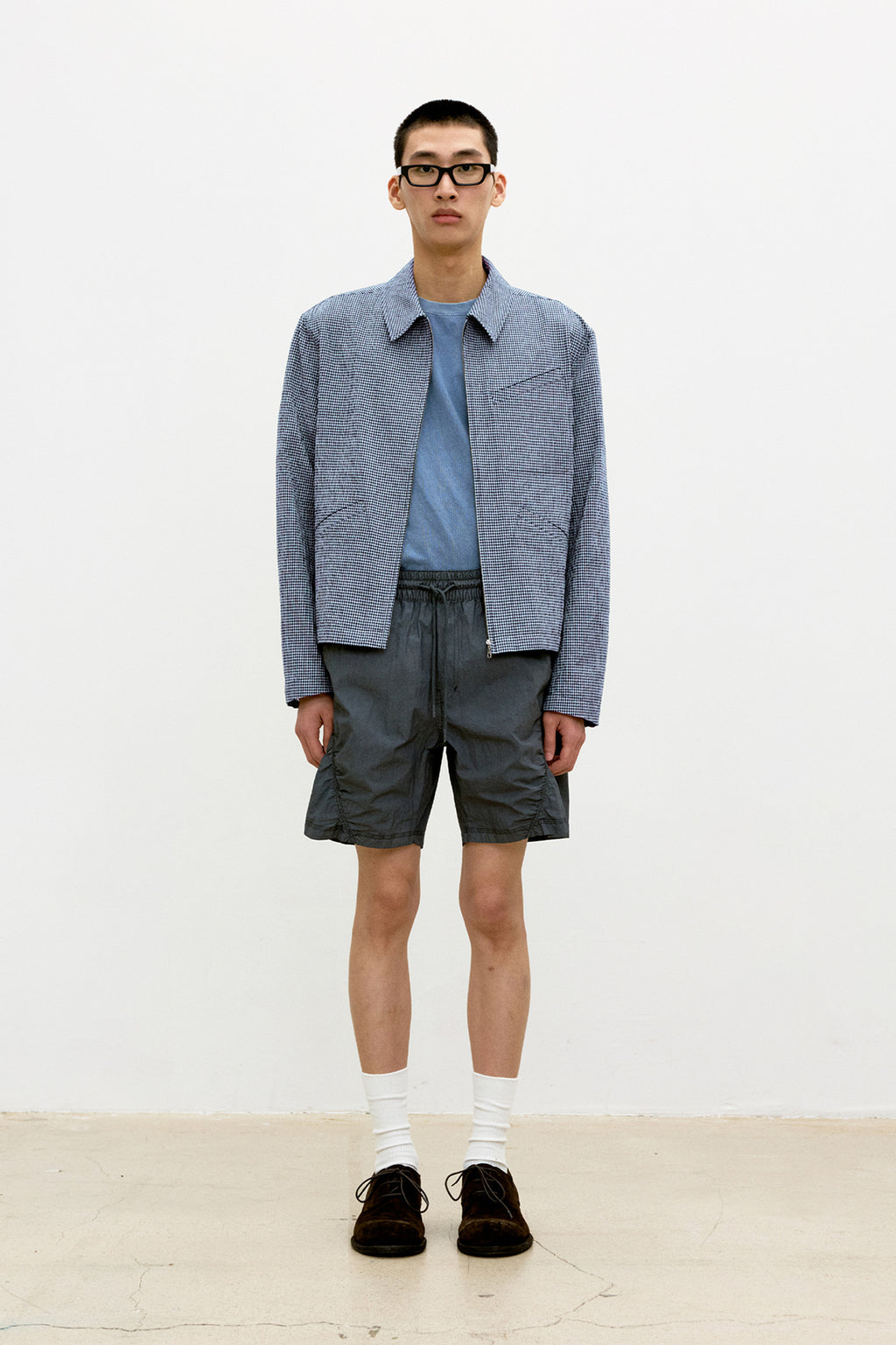 Coor - Micro Check Shirt Zip-Up (Blue Check) product image 2 | TRAB K-Fashion Australia