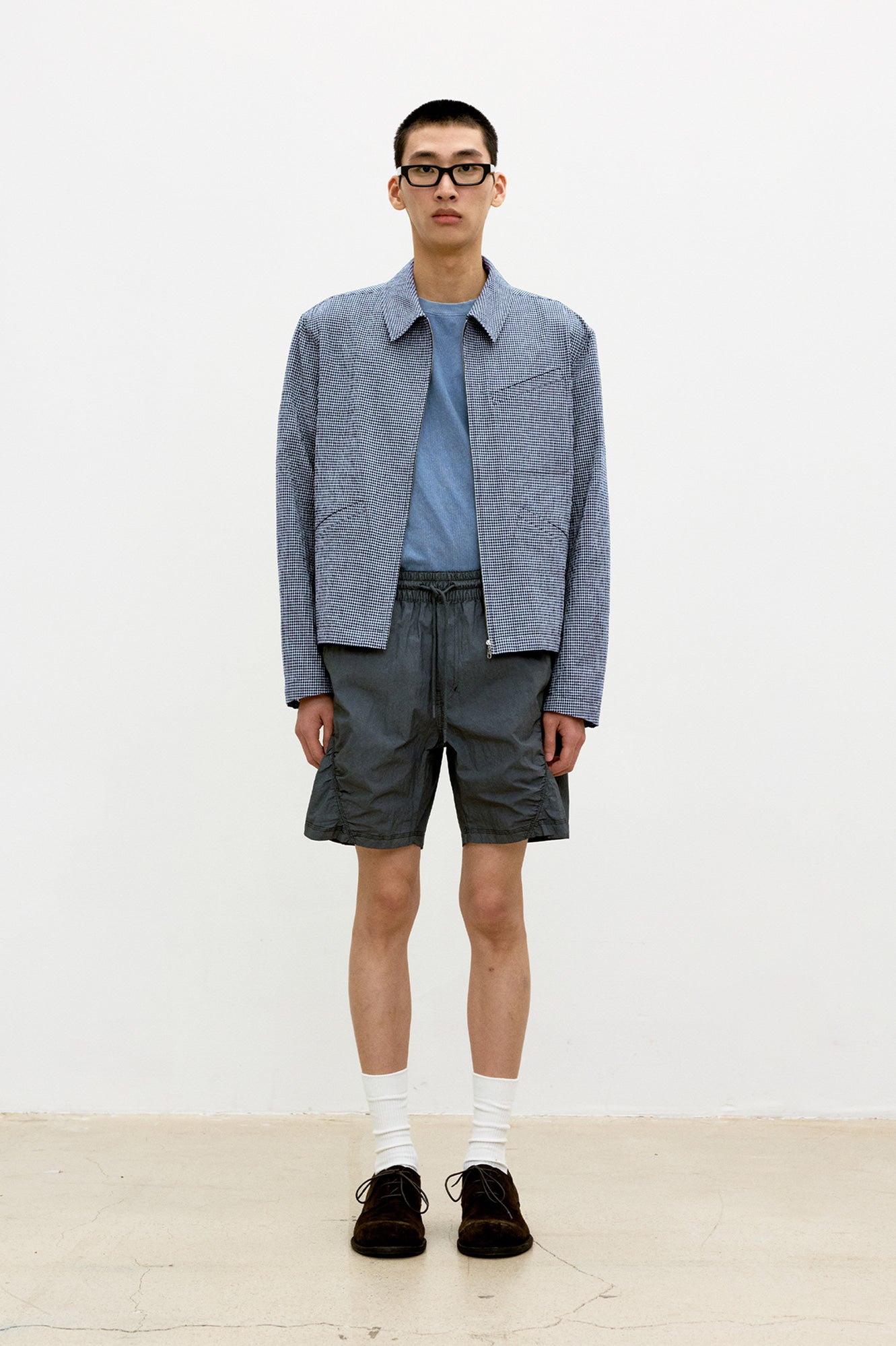 Coor - Micro Check Shirt Zip-Up (Blue Check) product image 2 | TRAB K-Fashion Australia