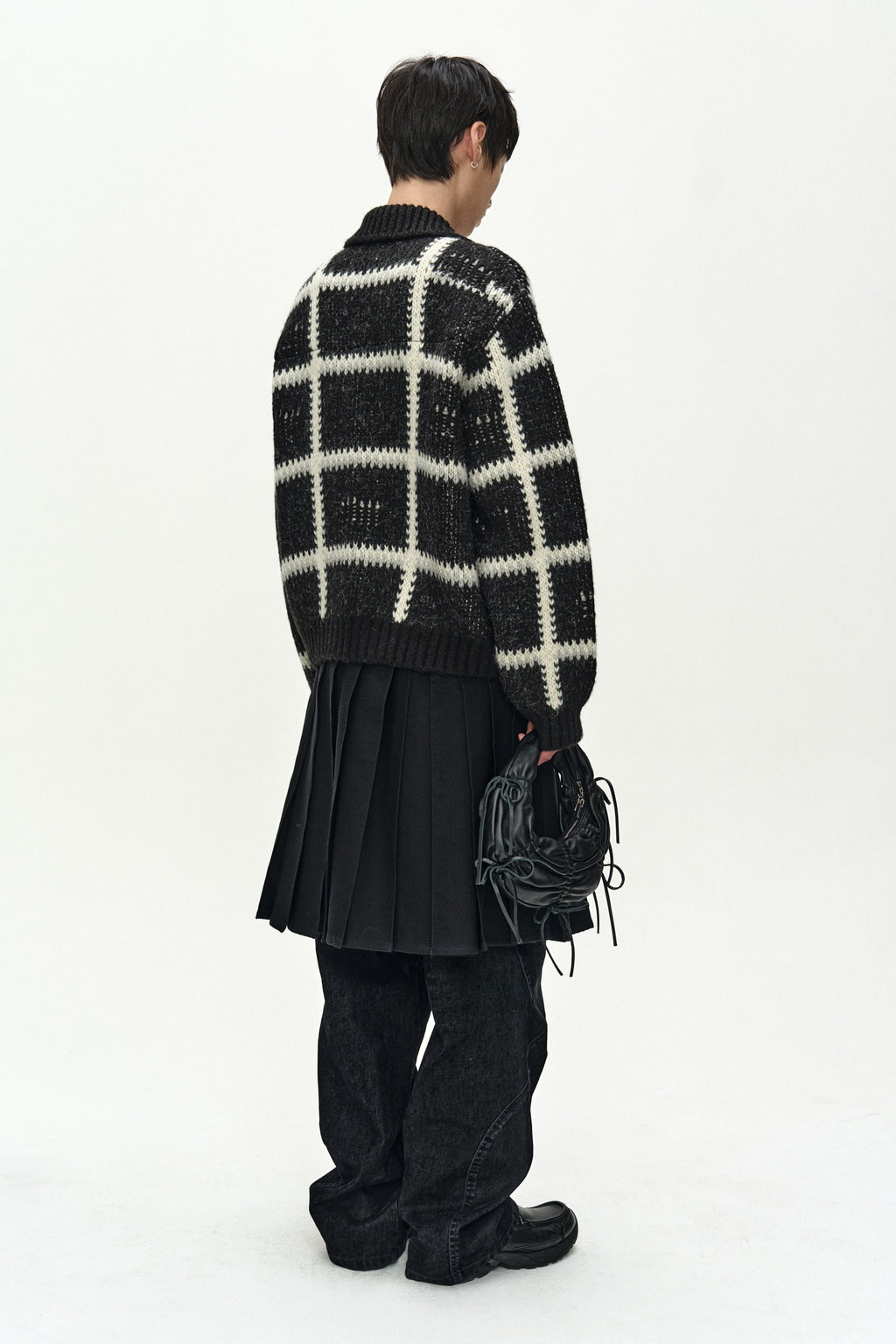 Andersson Bell - Shaggy Check Button Cardigan (Black) product image 3 | TRAB K-Fashion Australia