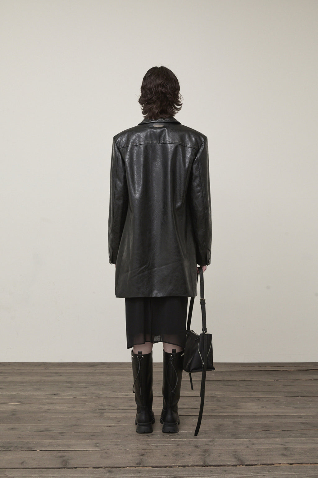 Matin Kim - Faux Leather Half Double Jacket (Black) product image 7 | TRAB K-Fashion Australia