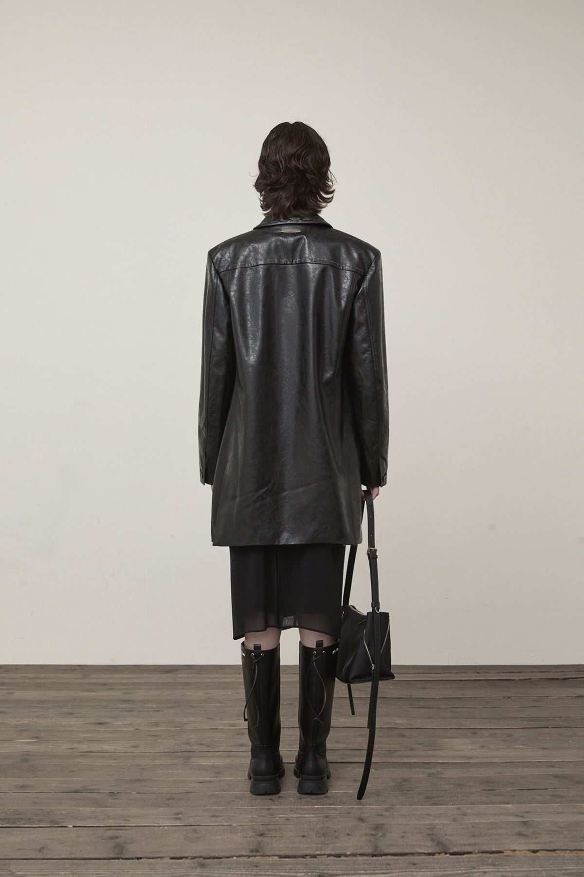 Matin Kim - Faux Leather Half Double Jacket (Black) product image 7 | TRAB K-Fashion Australia
