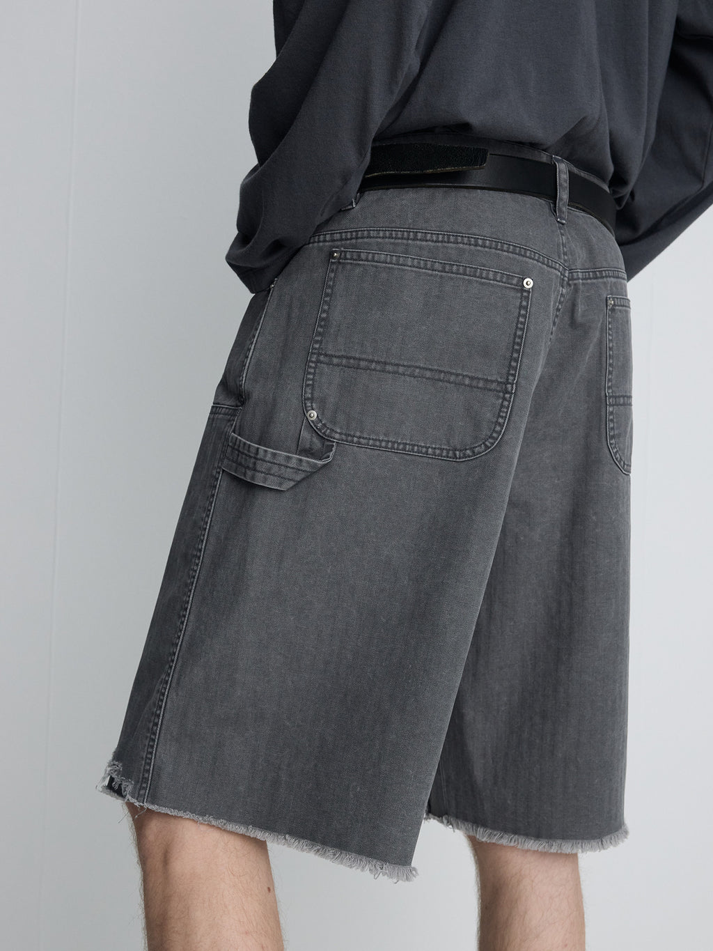 Tonywack - Hand Distressed Hbt Double Knee Shorts (Faded Carbon) product image 6 | TRAB K-Fashion Australia