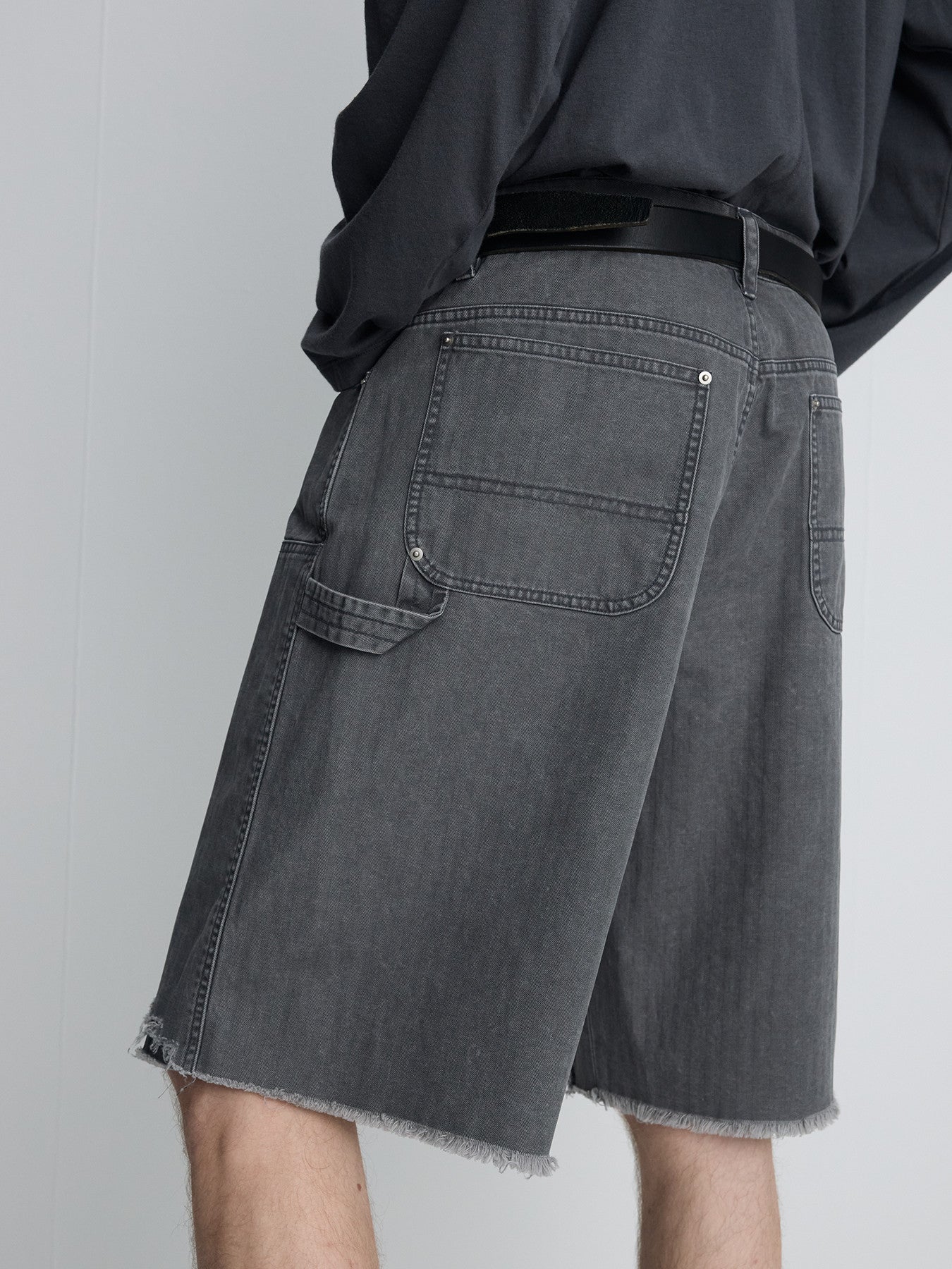 Tonywack - Hand Distressed Hbt Double Knee Shorts (Faded Carbon) product image 6 | TRAB K-Fashion Australia