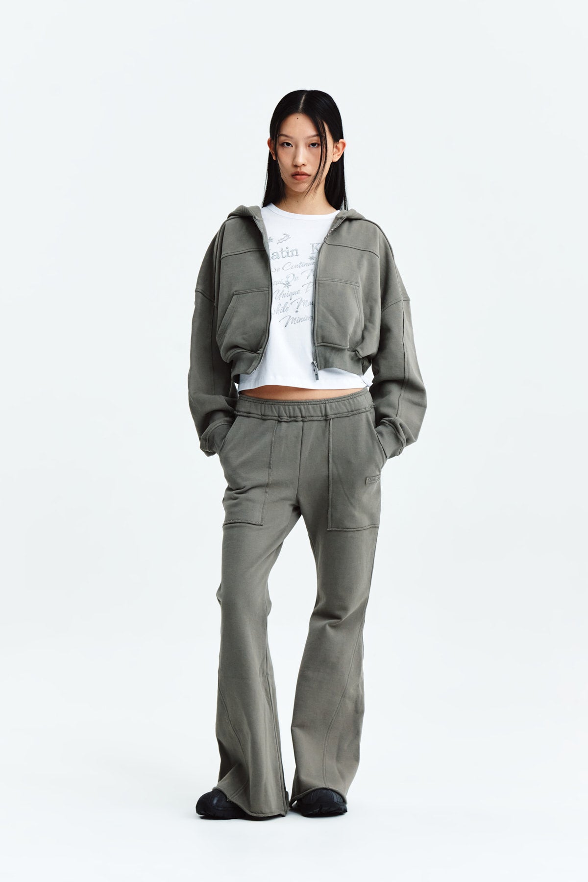 Matin Kim - Cut Out Detail Sweatpants (Khaki Grey) product image 8 | TRAB K-Fashion Australia