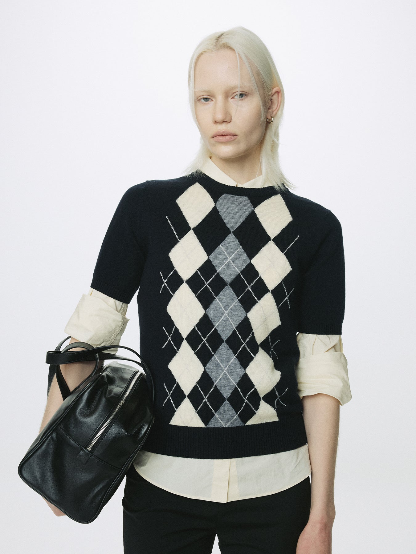 Tonywack - Superfine Wool Argyle Crew Neck Sweater (Navy Wax Yellow) product image 3 | TRAB K-Fashion Australia
