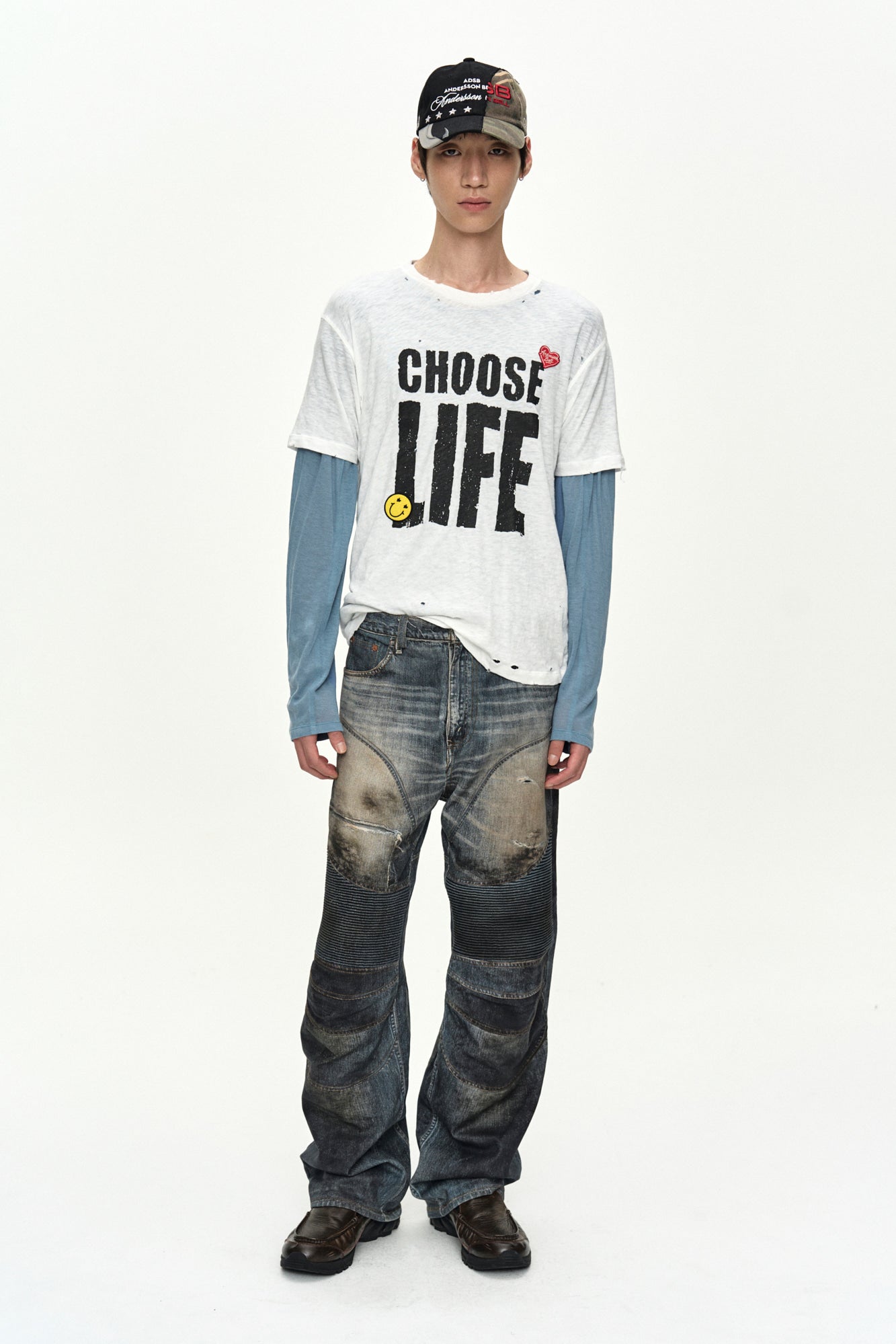 Andersson Bell - [Pre-Order – Ships August 7] Denim Trompe-L'oeil Graphic Biker Jeans (Mid Blue) product image 9 | TRAB K-Fashion Australia