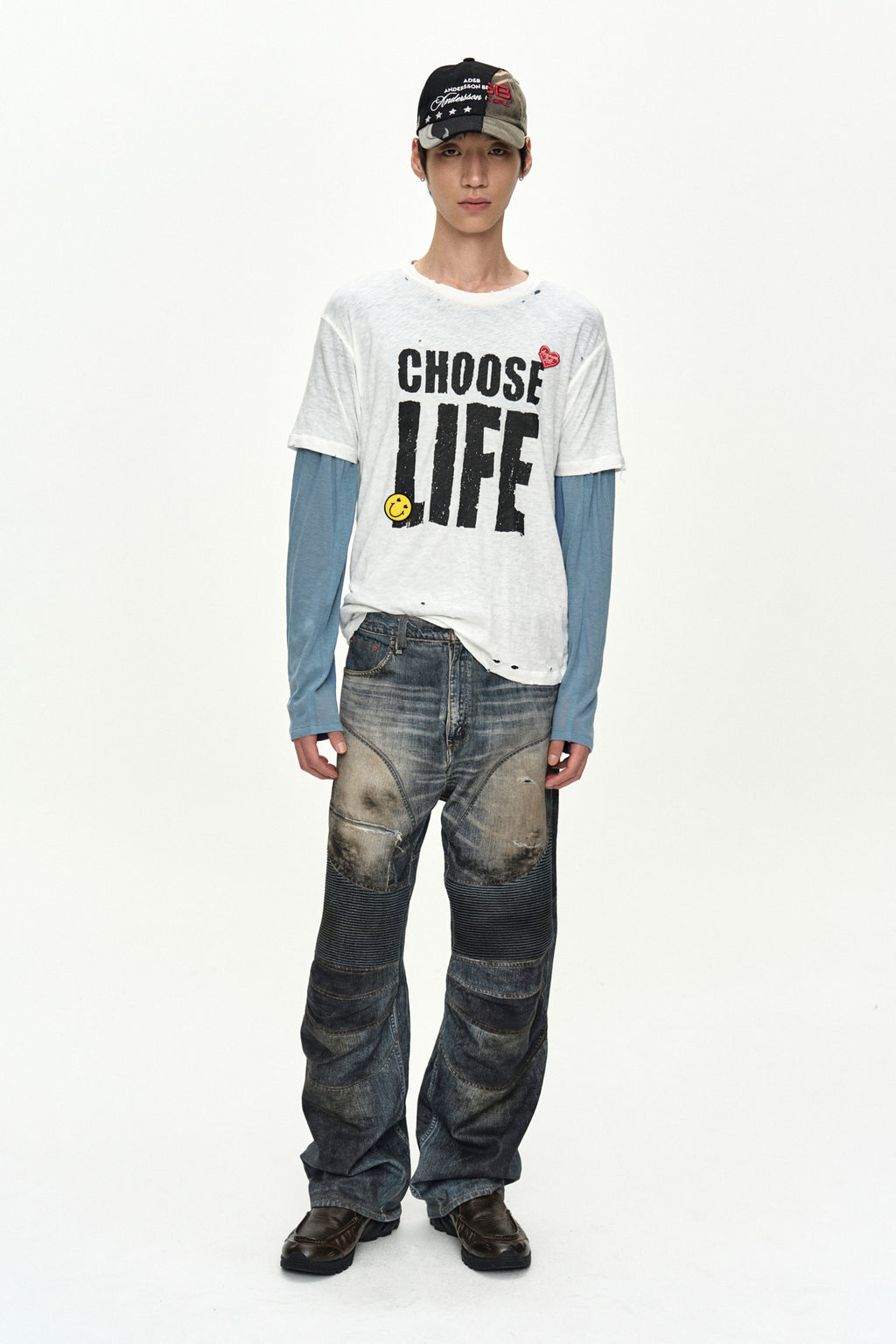 Andersson Bell - [Pre-Order – Ships August 7] Denim Trompe-L'oeil Graphic Biker Jeans (Mid Blue) product image 9 | TRAB K-Fashion Australia