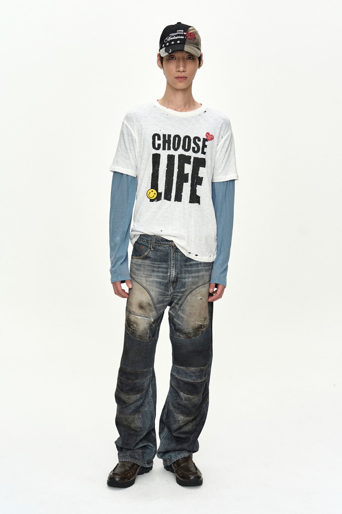 Andersson Bell - Denim Trompe-L'oeil Graphic Biker Jeans (Mid Blue) product image 9 | TRAB K-Fashion Australia
