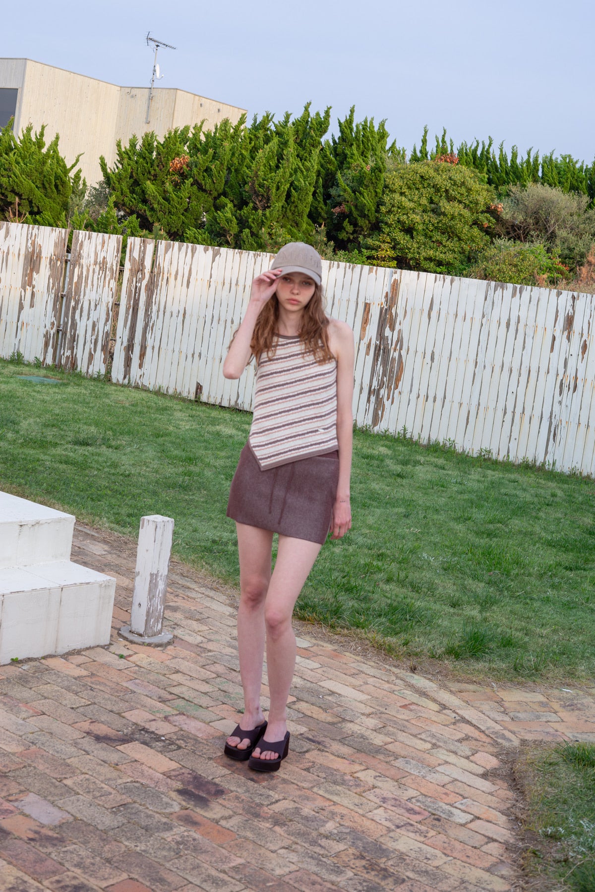 Matin Kim - Multi Stripe Sleeveless Knit Top (Brown) product image 5 | TRAB K-Fashion Australia