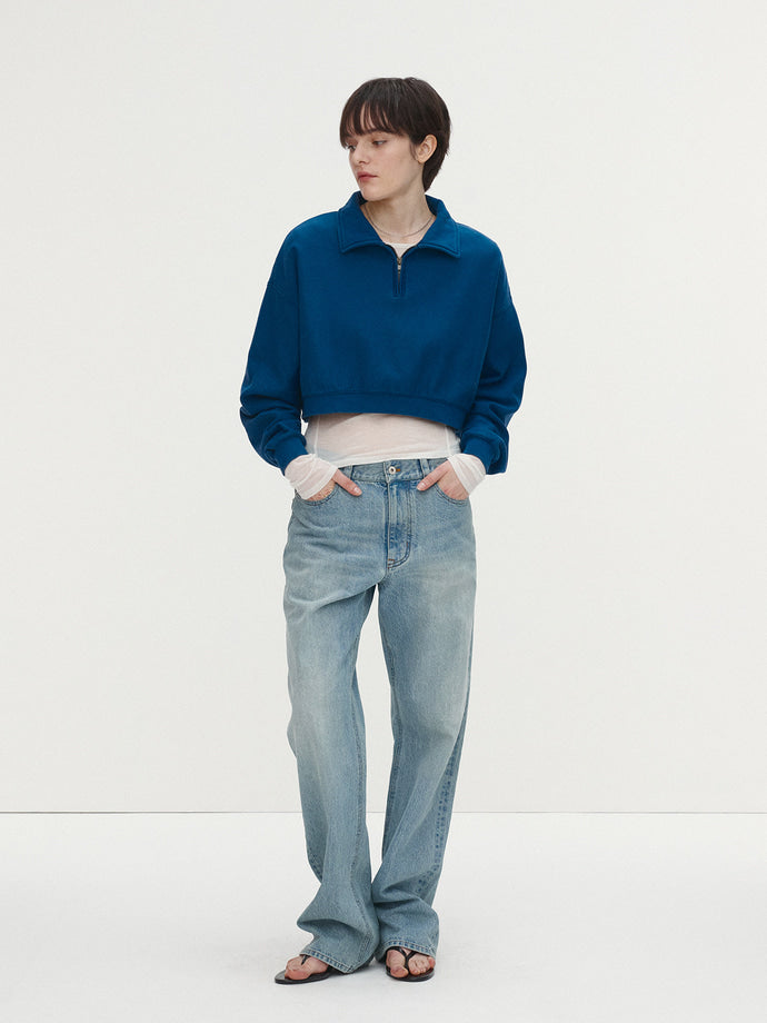 Tonywack - Garment-Dyed Cropped Zip Up Sweatshirt (Indigo) product image 4 | TRAB K-Fashion Australia