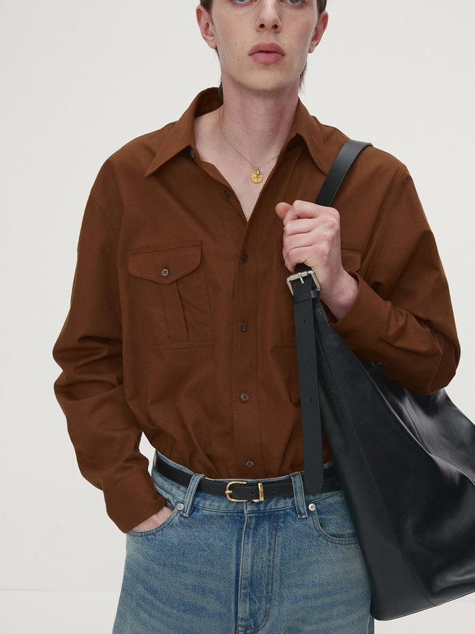 Tonywack - Sand-Washed Cotton Officer Shirt (Amber Brown) product image 5 | TRAB K-Fashion Australia