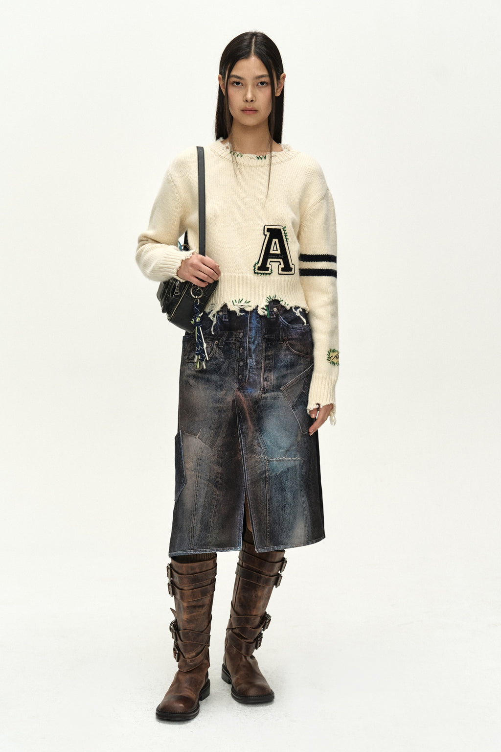 Andersson Bell - (essential) Distressed Varsity Patch Sweater (cream) (Cream) product image 2 | TRAB K-Fashion Australia