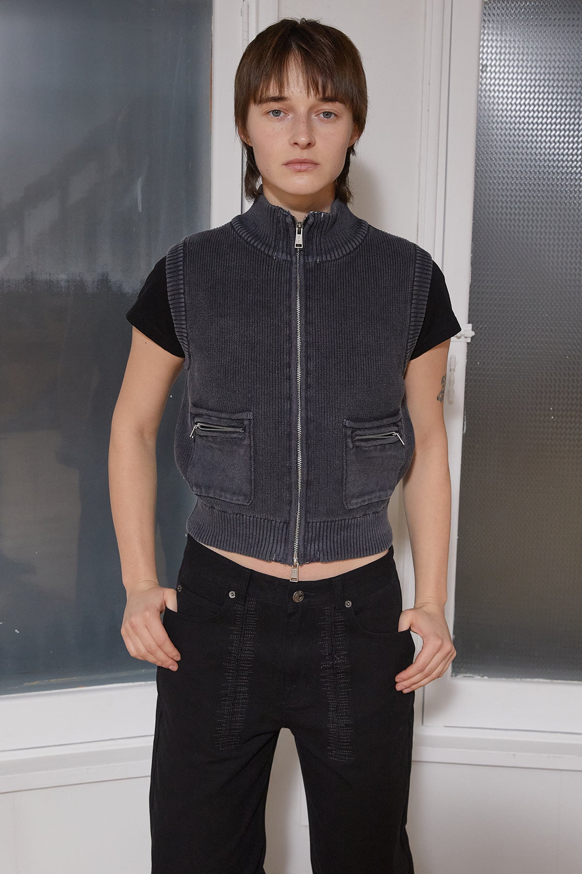 Matin Kim - Logo Point Washed Knit Vest (Navy) product image 11 | TRAB K-Fashion Australia