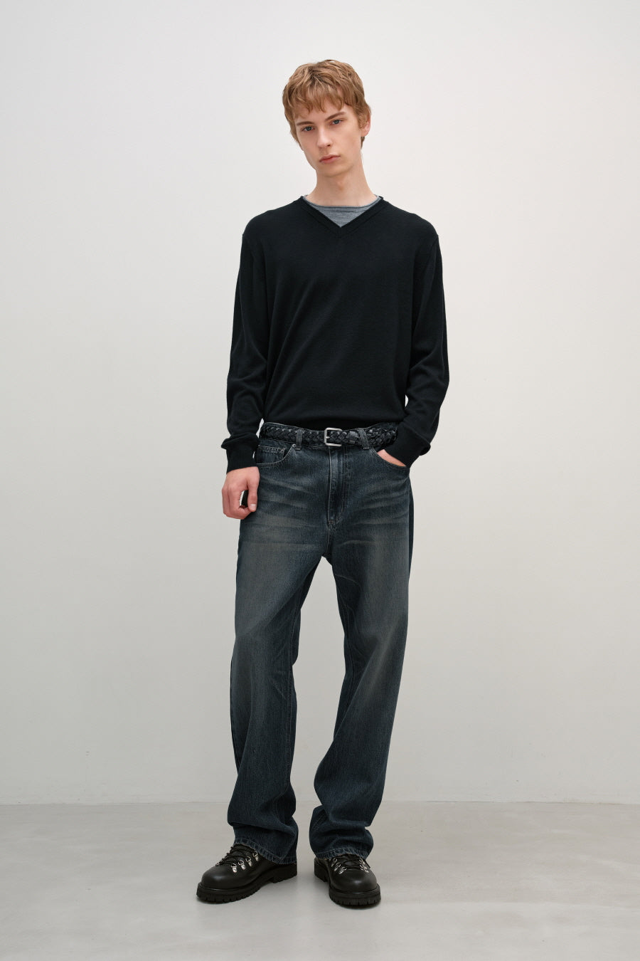 Insilence - Double-layered V-neck Knit (Black) product image 3 | TRAB K-Fashion Australia