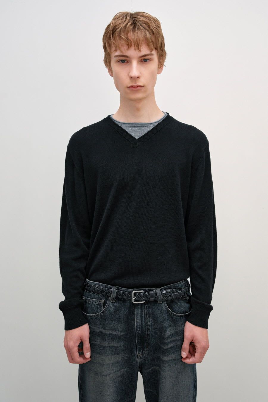 Insilence - Double-layered V-neck Knit (Black) product image 1 | TRAB K-Fashion Australia
