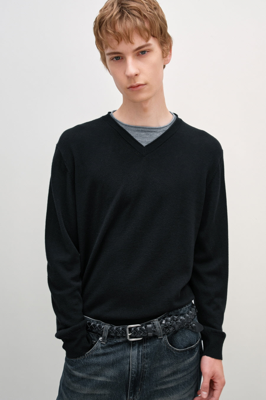 Insilence - Double-layered V-neck Knit (Black) product image 2 | TRAB K-Fashion Australia