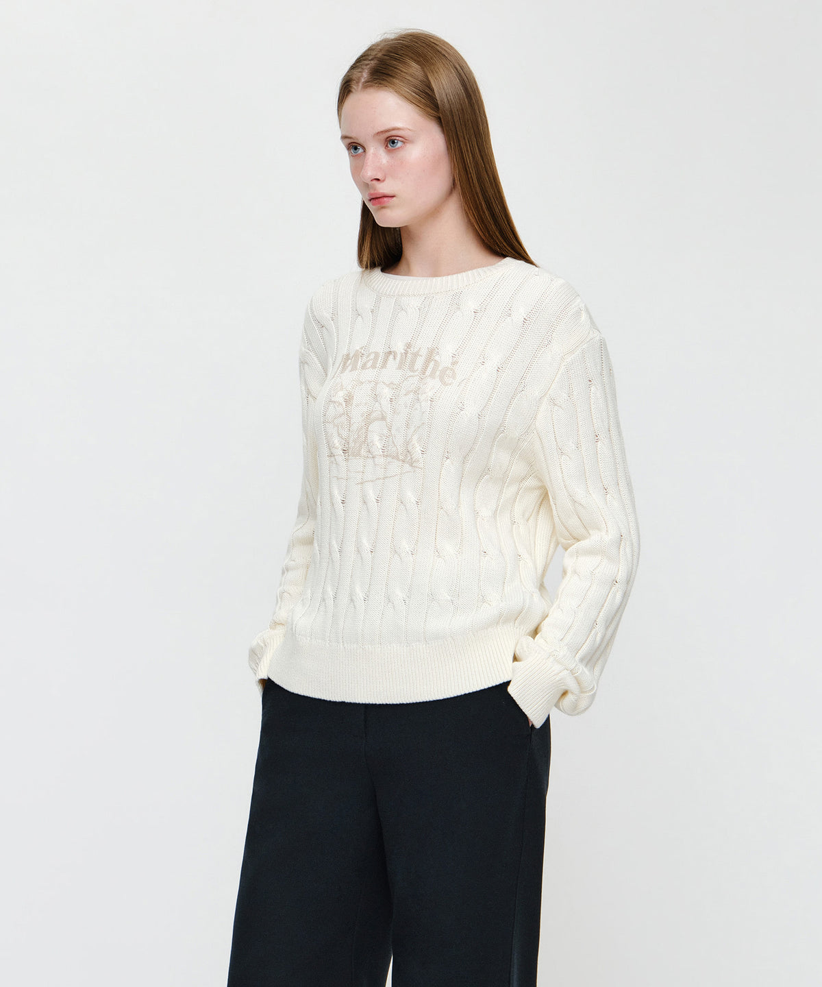 Marithe & Francois Girbaud - Graphic Cable Knit Pullover (Ivory) product image 2 | TRAB K-Fashion Australia