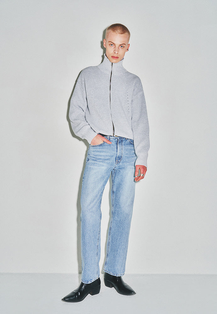 Tonywack - Italian Cotton Hard Twist Zip-Up Knit (Light Grey) product image 1 | TRAB K-Fashion Australia