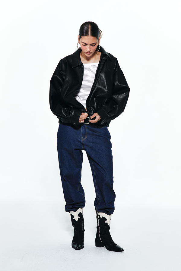 Deinet - Faux-Leather Bomber Banded Jumper (Black) product image 8 | TRAB K-Fashion Australia