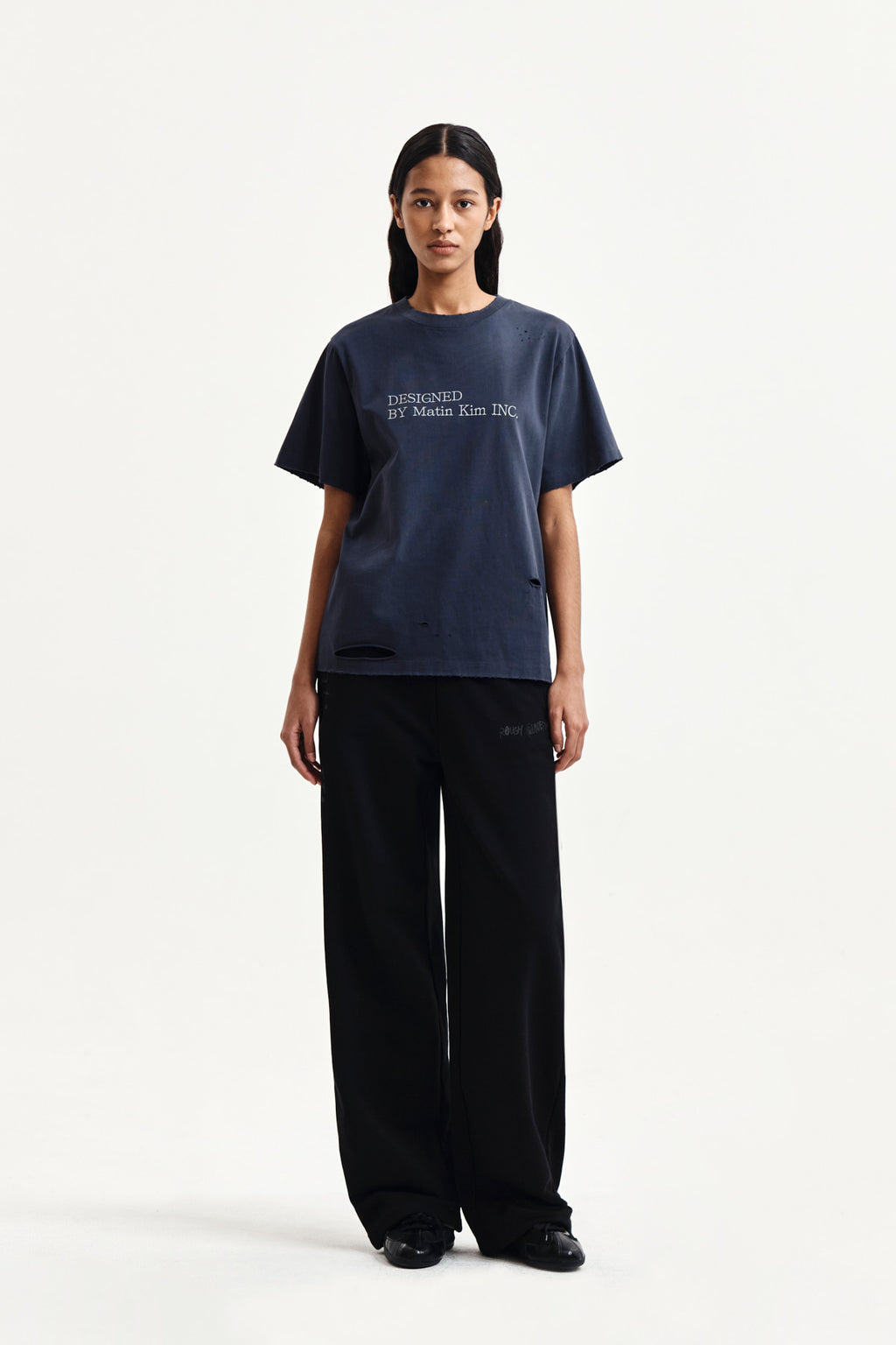 Matin Kim - Spray Washed Lettering Damaged Top (Navy) product image 8 | TRAB K-Fashion Australia