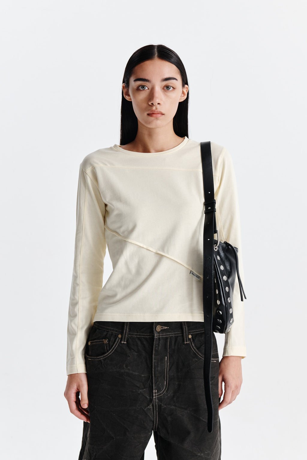 Matin Kim - Diagonal Slimfit Long Sleeve Top (Light Yellow) product image 5 | TRAB K-Fashion Australia