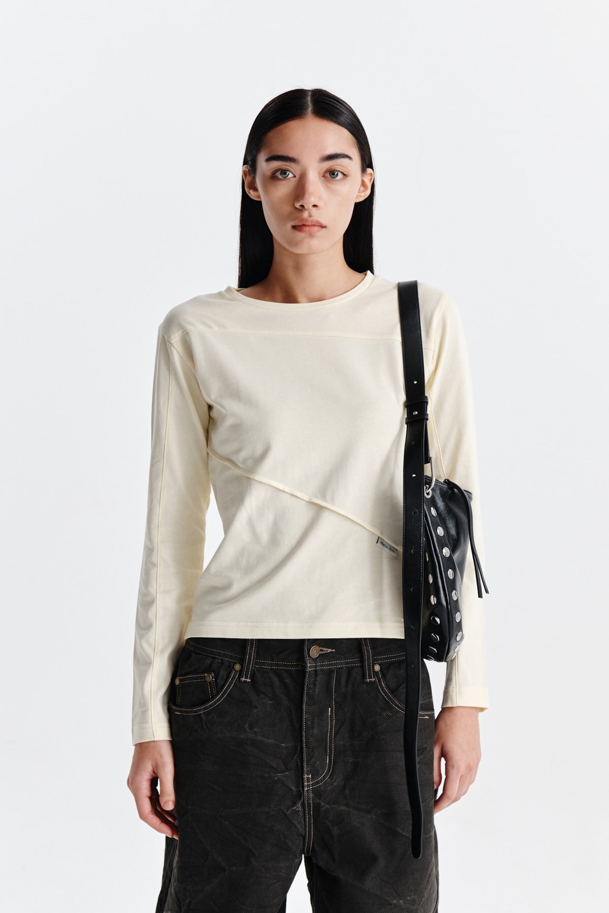 Matin Kim - Diagonal Slimfit Long Sleeve Top (Light Yellow) product image 5 | TRAB K-Fashion Australia