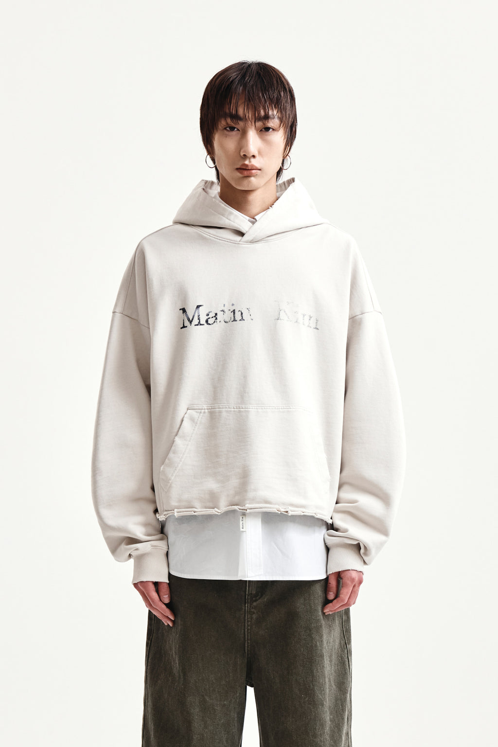Matin Kim - Raw Edge Hem Sweat Hoody (Light Beige) product image 10 | TRAB K-Fashion Australia